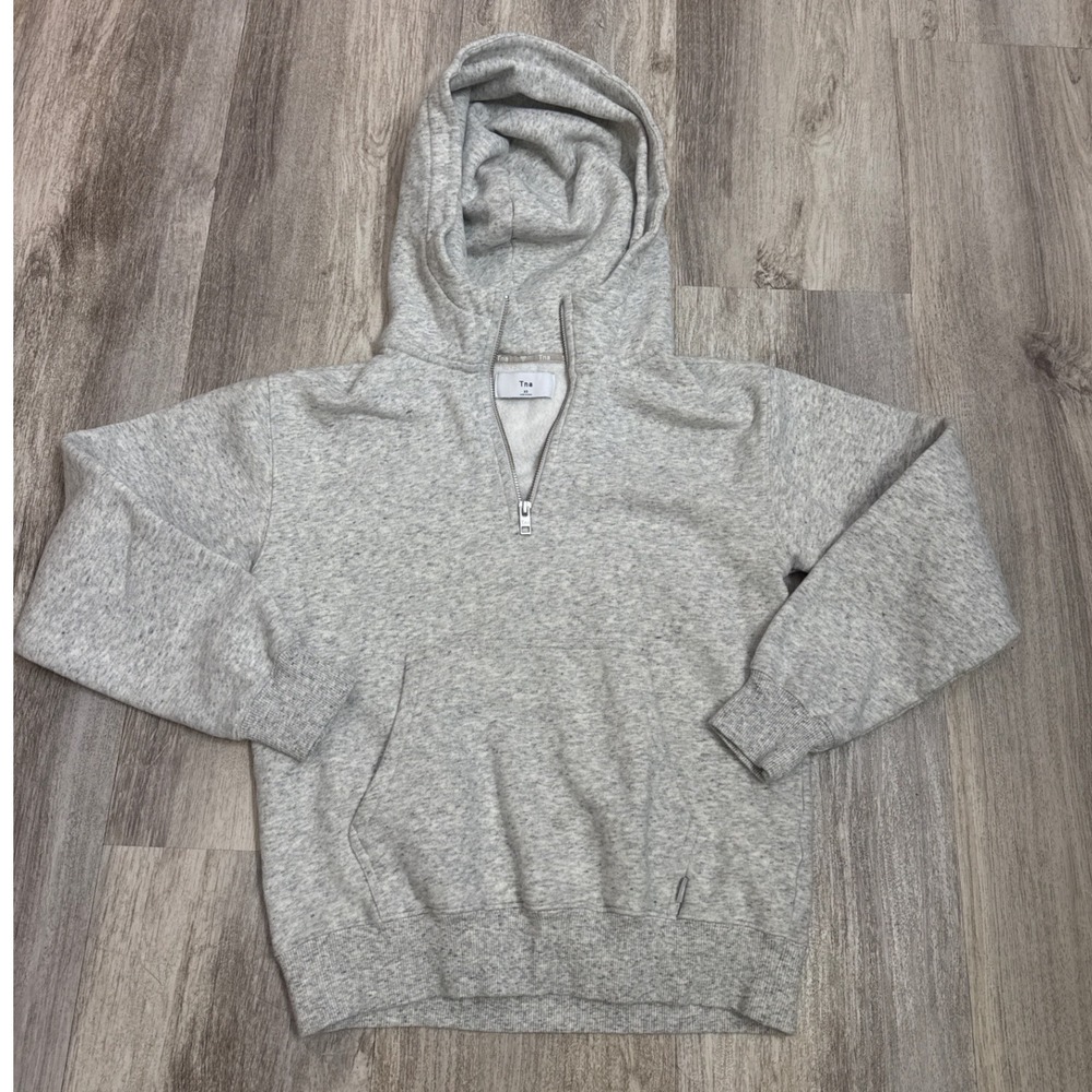 Tna Aritzia Heather Grey Quarter Zip Fleece Hoodie Sweatshirt XS